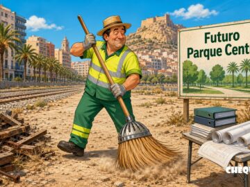 ilustración satírica de la limpieza del futuro Parque Central de Alicante