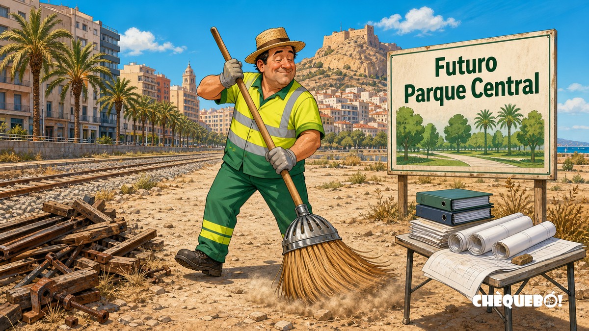 ilustración satírica de la limpieza del futuro Parque Central de Alicante