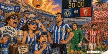 viñeta pop art de una sola escena del Hércules CF contra el Algeciras CF