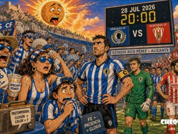 viñeta pop art de una sola escena del Hércules CF contra el Algeciras CF