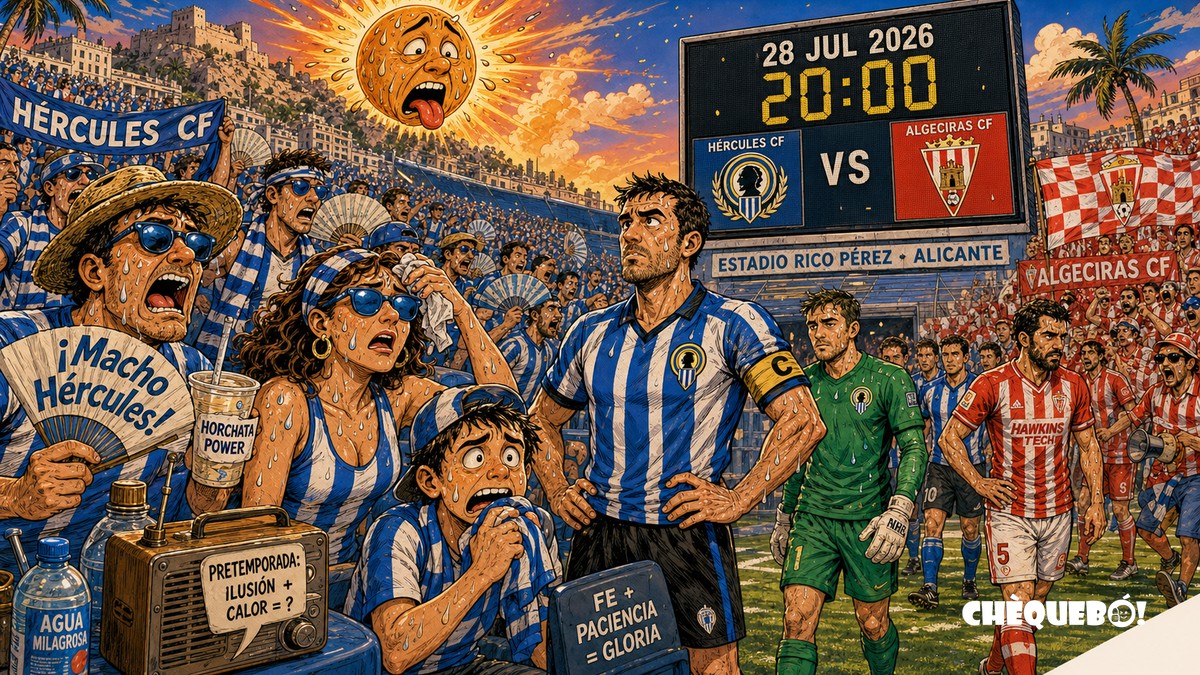 viñeta pop art de una sola escena del Hércules CF contra el Algeciras CF