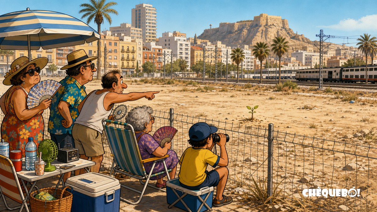 vecinos de Alicante esperando el futuro Parque Central junto a las vías
