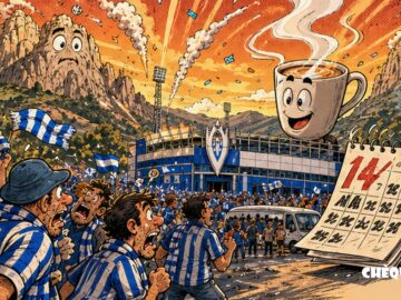 viñeta pop art del Hércules CF llegando a El Collao para jugar contra el Alcoyano
