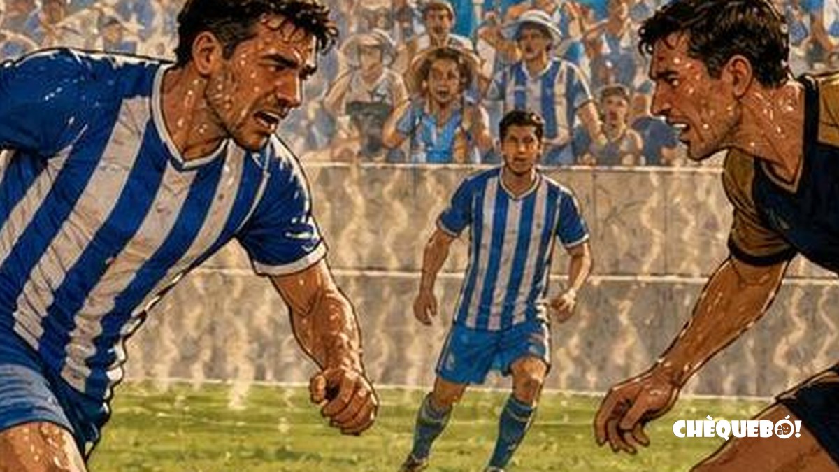 viñeta pop art del Hércules disputando un balón contra el UCAM Murcia
