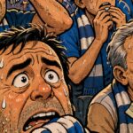 viñeta pop art de aficionados del Hércules tras perder 0-2 contra el Valencia en Paterna
