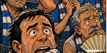 viñeta pop art de aficionados del Hércules tras perder 0-2 contra el Valencia en Paterna