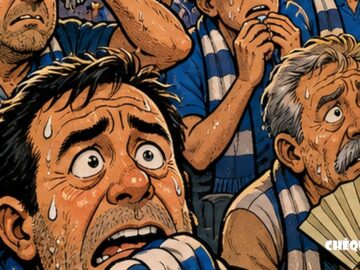 viñeta pop art de aficionados del Hércules tras perder 0-2 contra el Valencia en Paterna