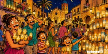 viñeta pop art de La Noche en Vela en Sant Joan d'Alacant con miles de velas