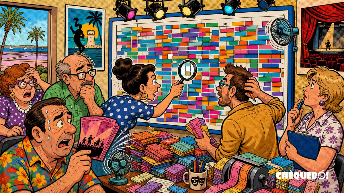 viñeta pop art de una oficina cultural de Torrevieja buscando un hueco libre