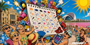viñeta pop art de Torrevieja con un calendario cultural desbordado