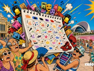 viñeta pop art de Torrevieja con un calendario cultural desbordado