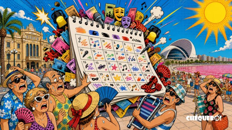 viñeta pop art de Torrevieja con un calendario cultural desbordado