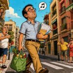 vecino de San Blas caminando con papeles mientras el barrio se escandaliza