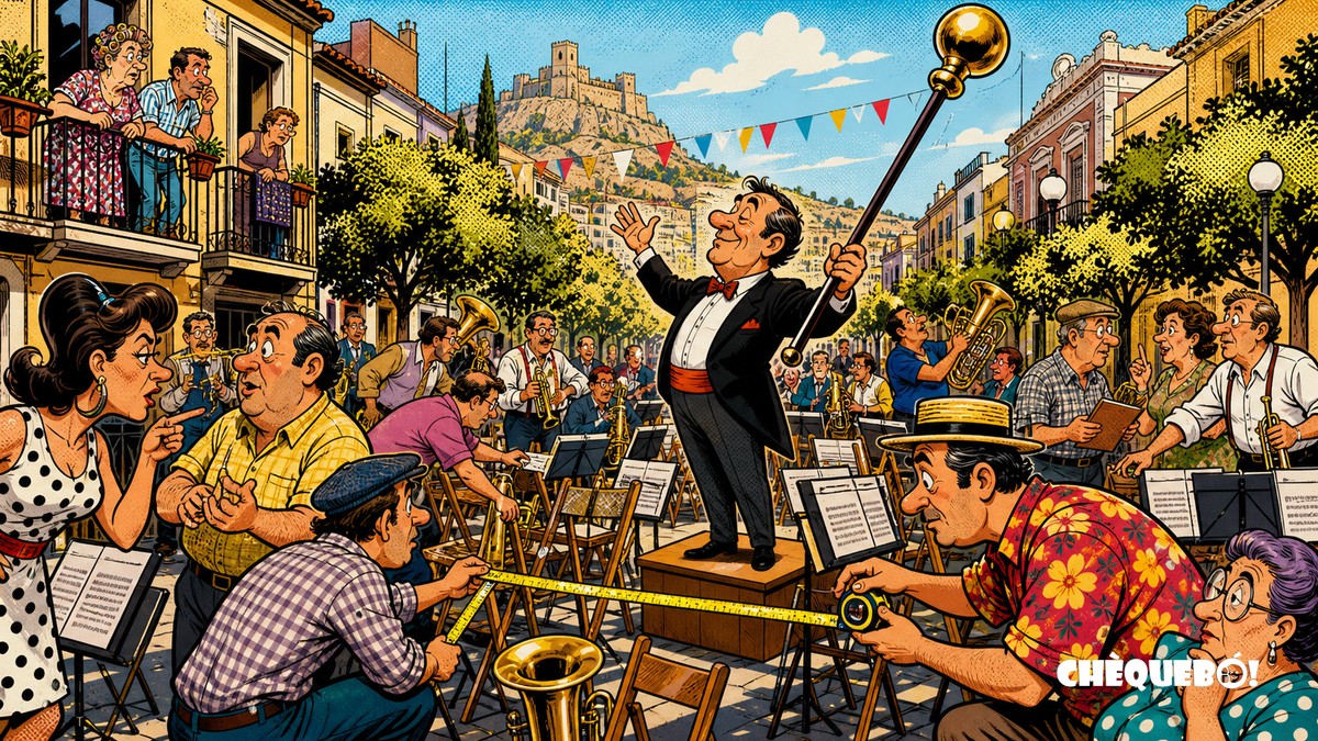 Concierto de pasodobles de Villena en la avenida de la Constitución viñeta pop art del concierto de pasodobles en la avenida de la Constitución de Villena