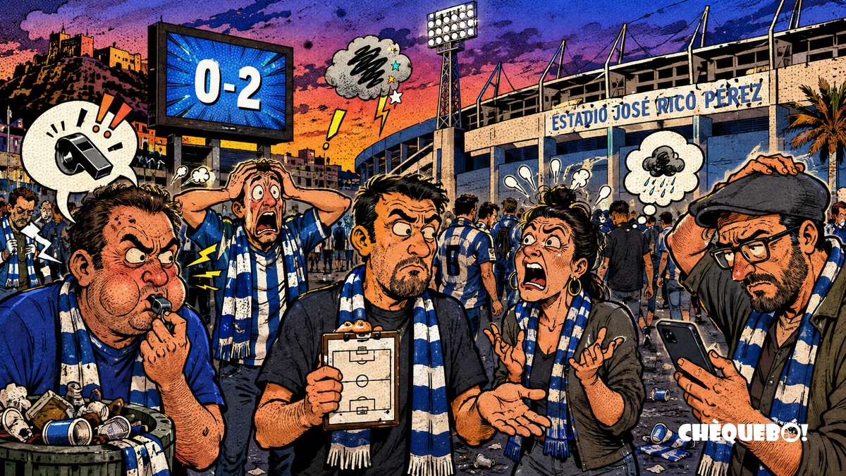 viñeta pop art de aficionados del Hércules tras el 0-2
