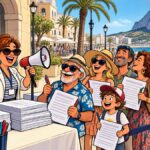 viñeta pop art de Calpe con vecinos ante la campaña municipal Tu voz cuenta