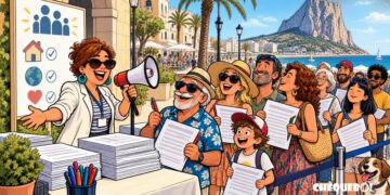 viñeta pop art de Calpe con vecinos ante la campaña municipal Tu voz cuenta