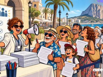 viñeta pop art de Calpe con vecinos ante la campaña municipal Tu voz cuenta