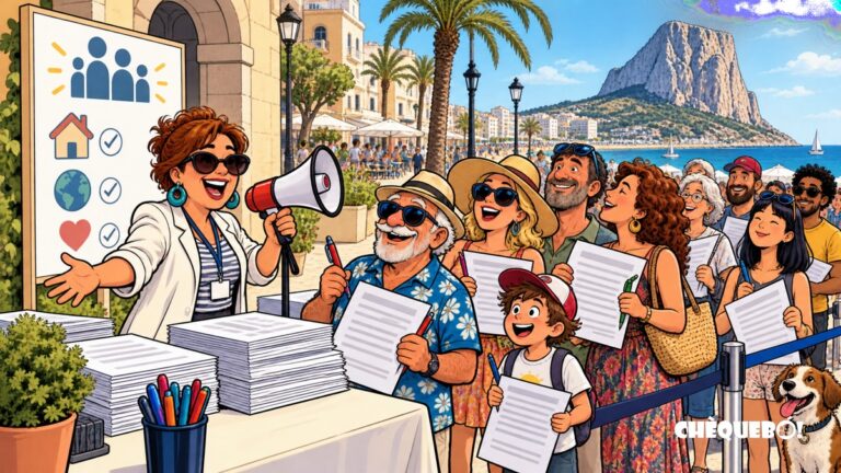 viñeta pop art de Calpe con vecinos ante la campaña municipal Tu voz cuenta