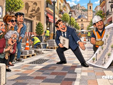 viñeta pop art de la calle La Purísima de Elda tras su reurbanización
