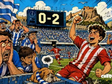 viñeta pop art del Hércules 0-2 Atlético Madrileño en el Rico Pérez