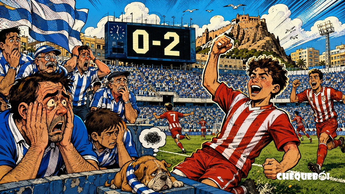 viñeta pop art del Hércules 0-2 Atlético Madrileño en el Rico Pérez