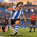 viñeta pop art del CE Europa 1-2 Hércules con gol final en Can Dragó