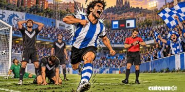 viñeta pop art del CE Europa 1-2 Hércules con gol final en Can Dragó