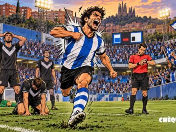 viñeta pop art del CE Europa 1-2 Hércules con gol final en Can Dragó