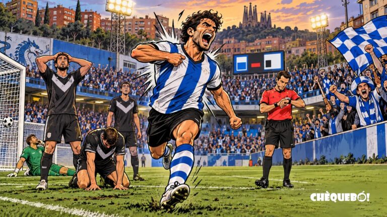 viñeta pop art del CE Europa 1-2 Hércules con gol final en Can Dragó