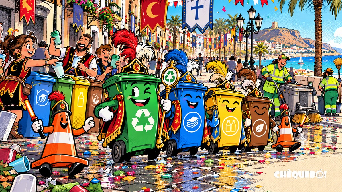 viñeta pop art de campaña residuo cero y limpieza durante las fiestas de El Campello