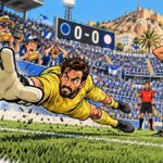 viñeta pop art de Morillas parando un penalti en el Hércules 0-0 Real Jaén