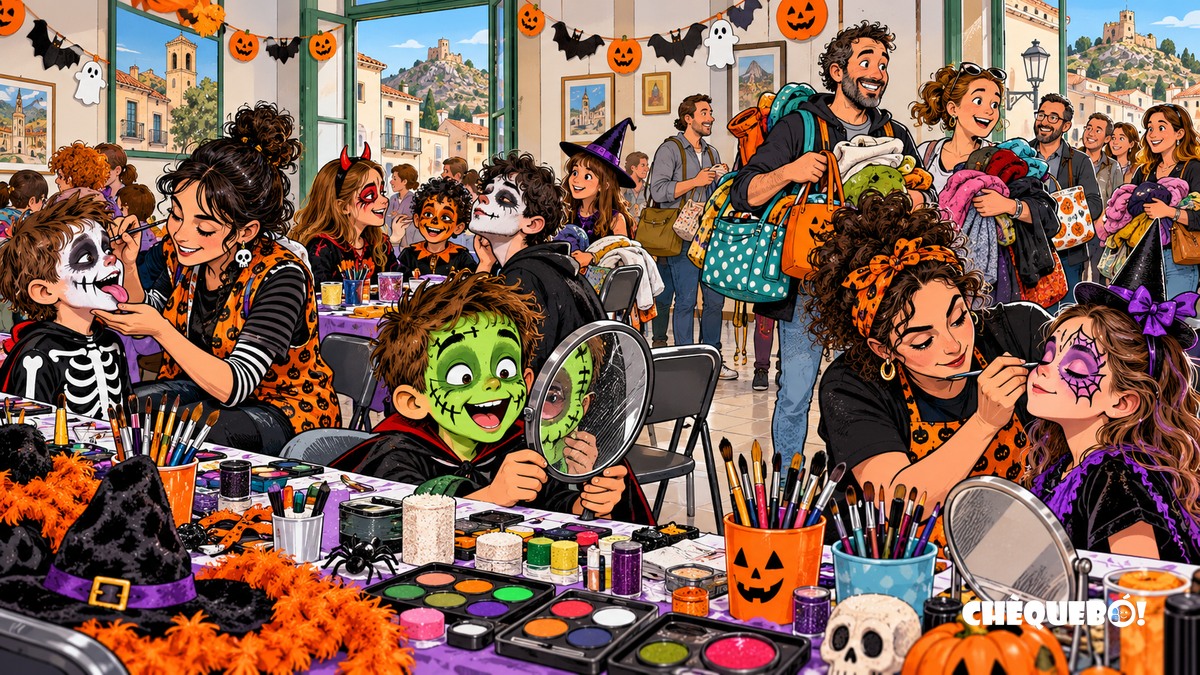 viñeta pop art de un taller vecinal de maquillaje de Halloween en Petrer